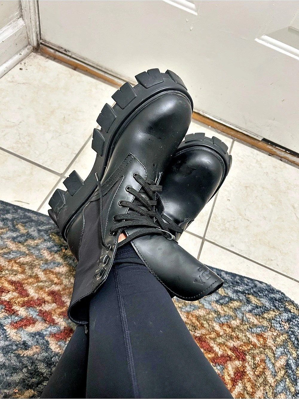 Prada Monolith Leather Combat Boots Black